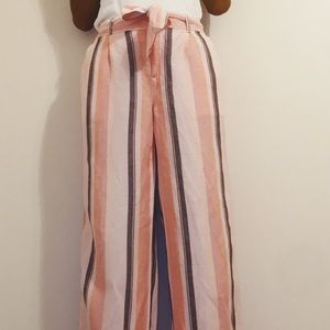 Loft linen striped tie waist pants